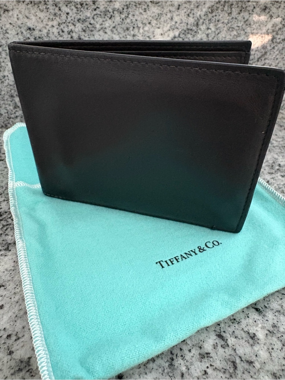 Tiffany & Co. Black Leather Men's Wallet with Signature Blue Pouch